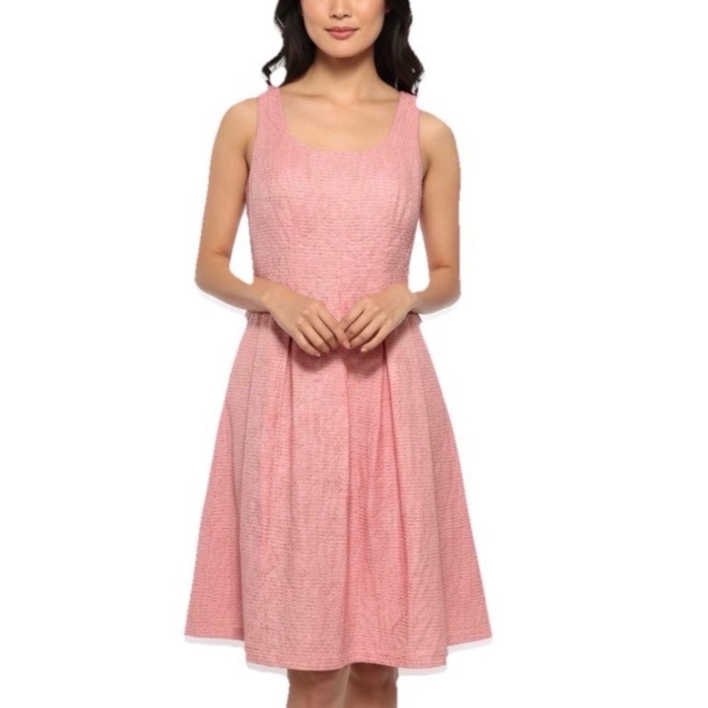 Pappagallo Fit and Flare Dress Women 6 Pink Textured Sleeveless Pockets - Picture 1 of 16